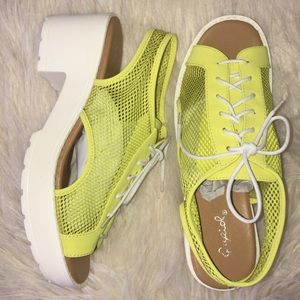 Neon yellow and white platform sandals